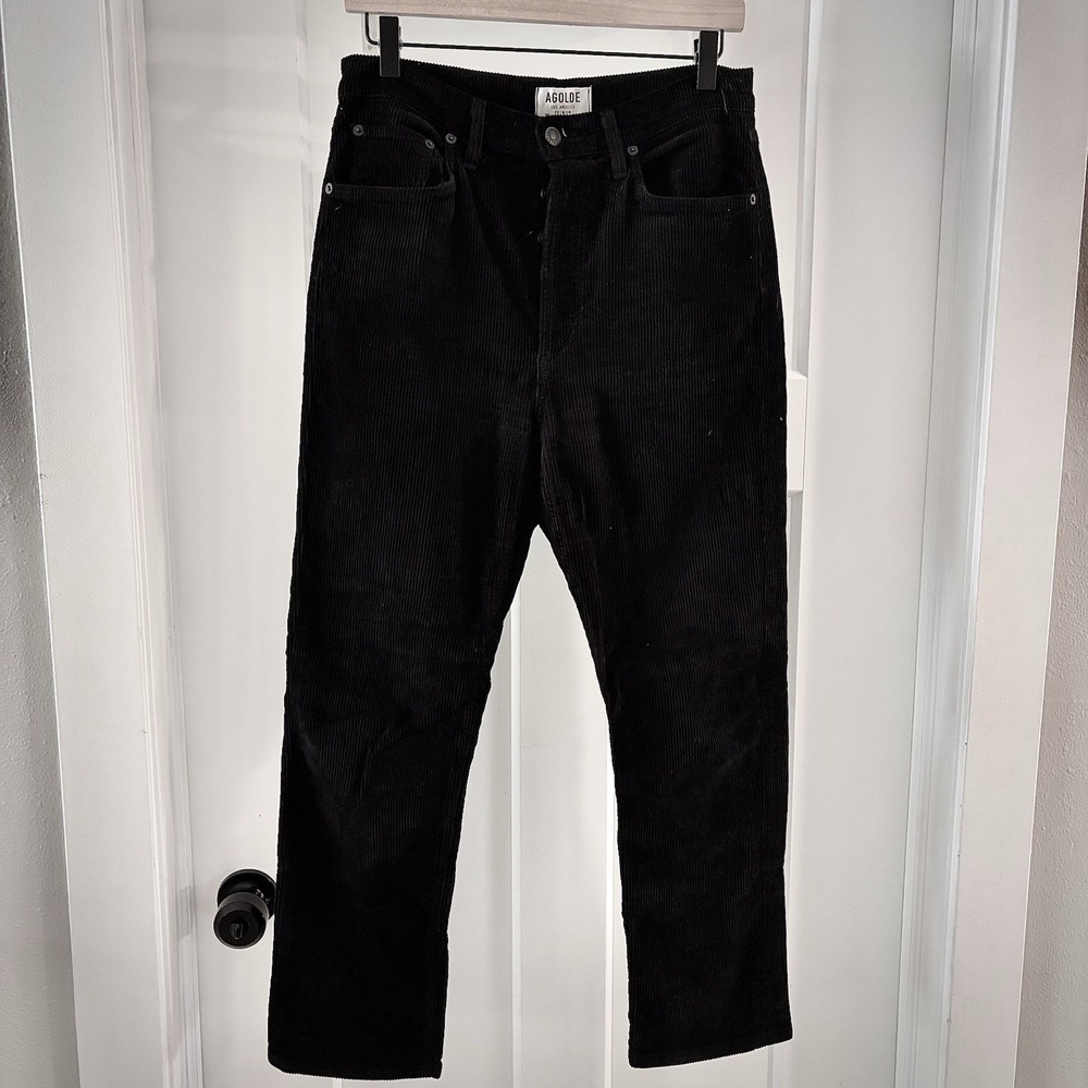 Agolde Wmns‎ 28 Black Riley High Rise Straight Button Fly Corduroy Ribbed Jeans
